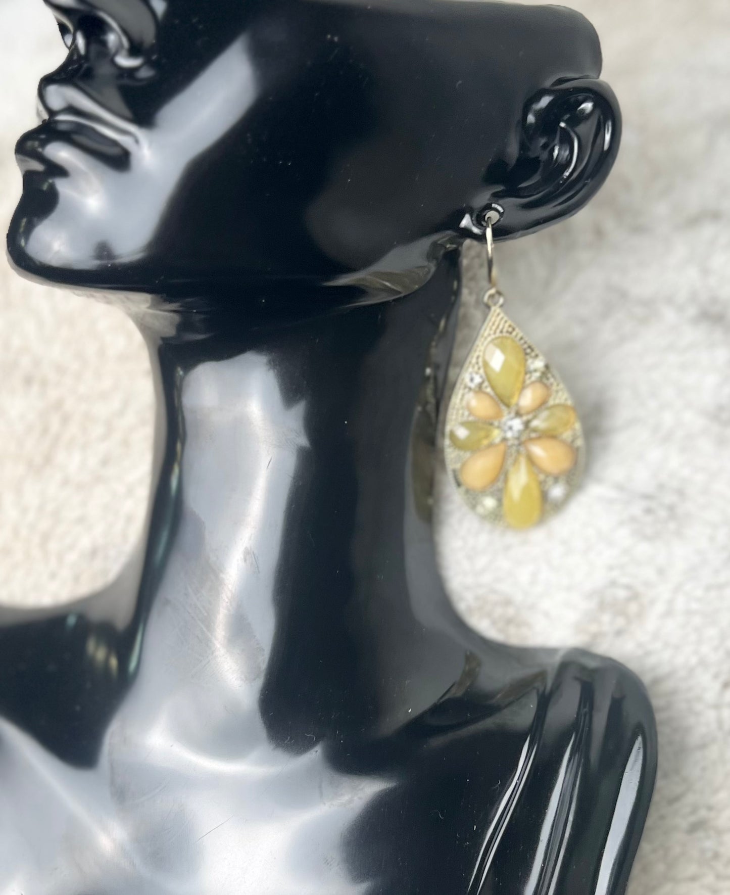 Yellow and Green Flower and Gem Earrings