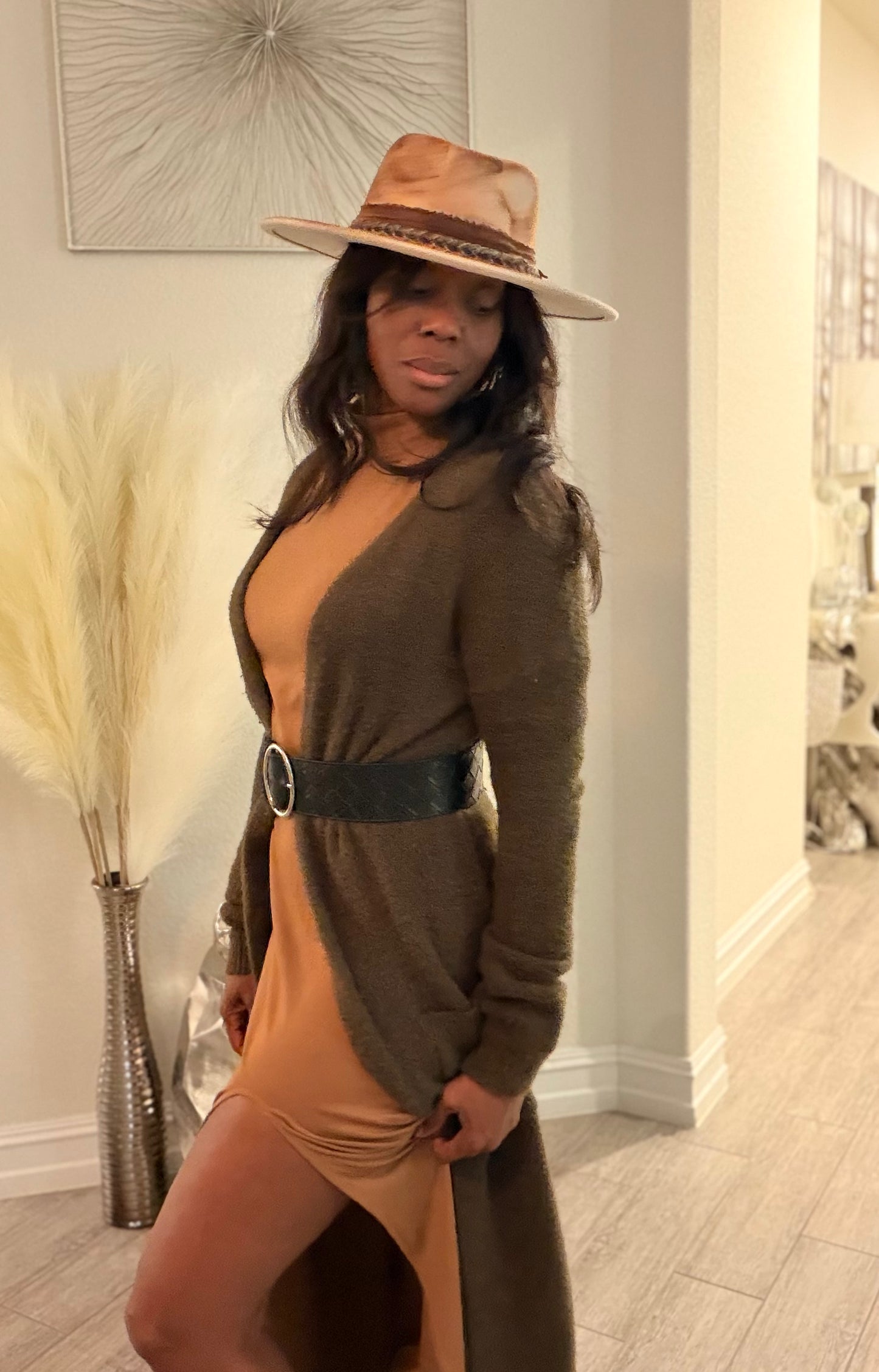 Camel High Split  Dress