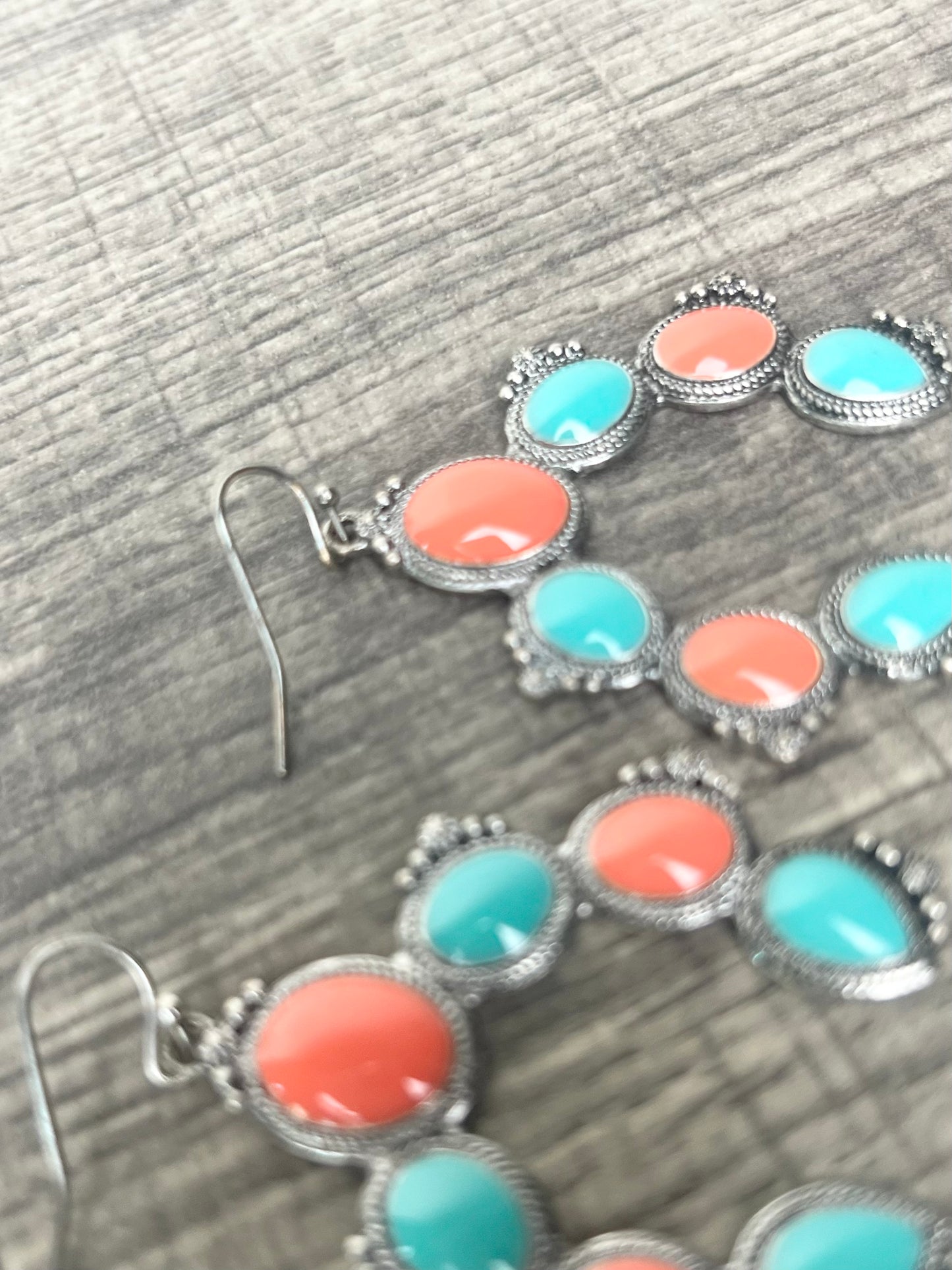 Turquoise and Orange Antique Style Earrings