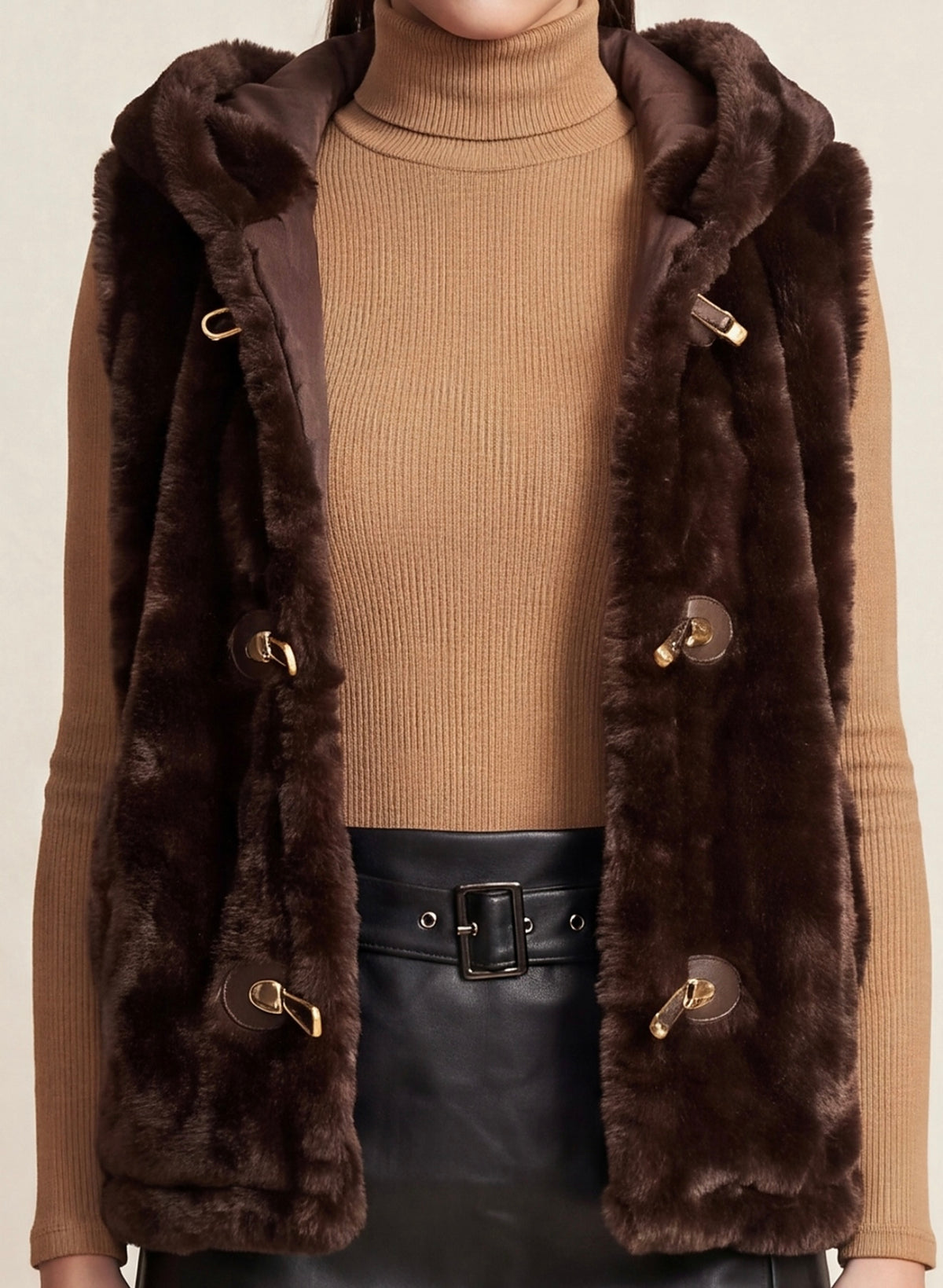 Chic Coco Faux Fur Hooded Vest: Posh Adara