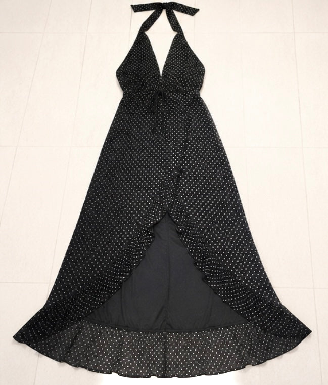 Sunday Picnic On The Lawn Halter Polkadot Dress (Plus)