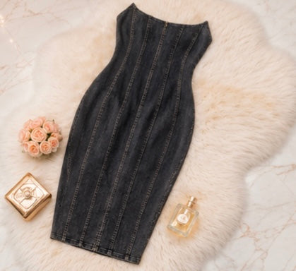 PLUS:  Bodacious Black Denim Strapless Dress