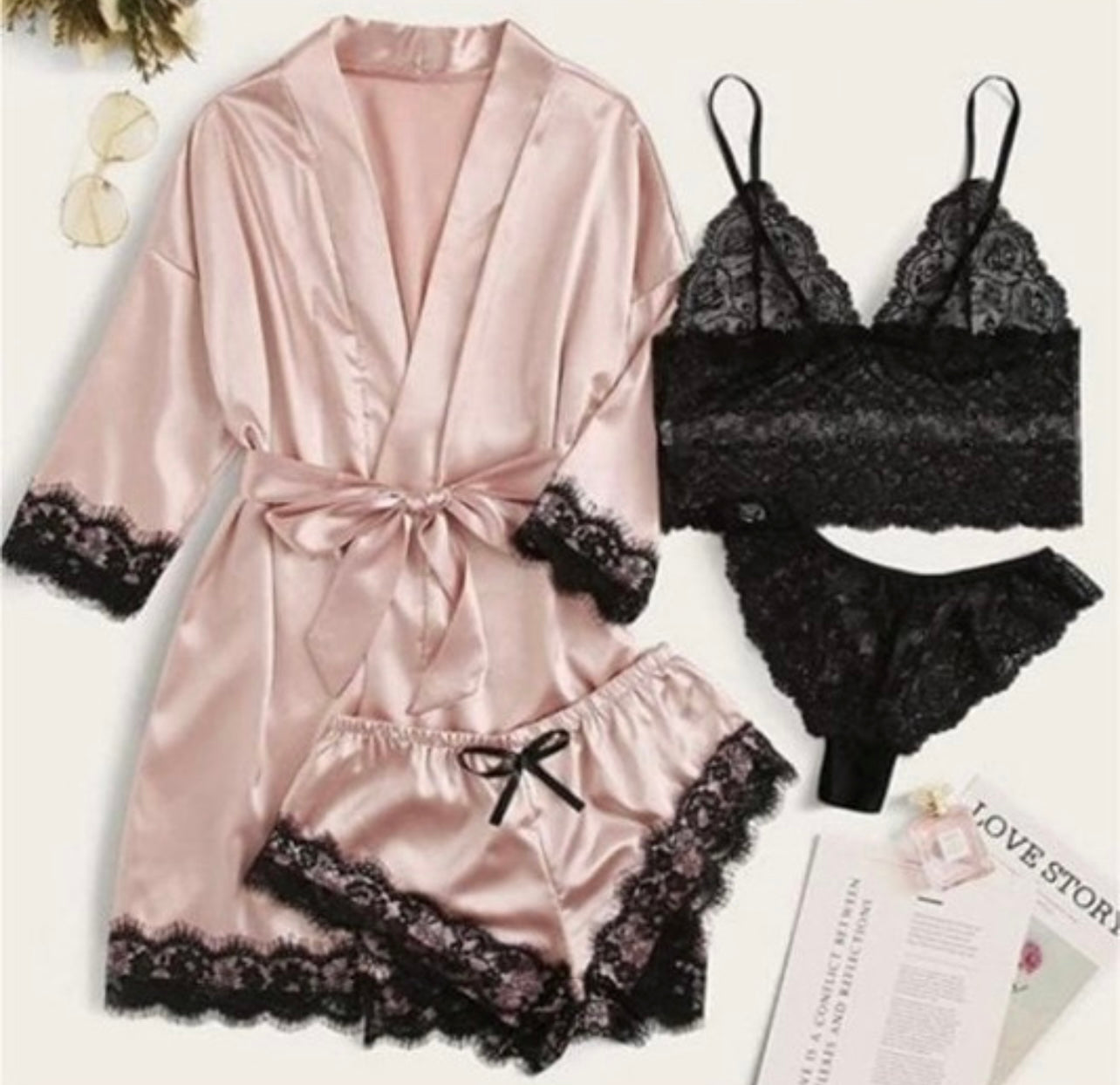 4-Piece Pink Lingerie Combo