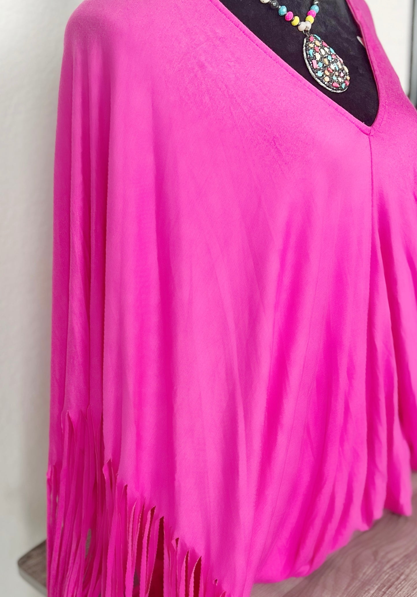 Feisty Fuchsia Fringe Top-Plus