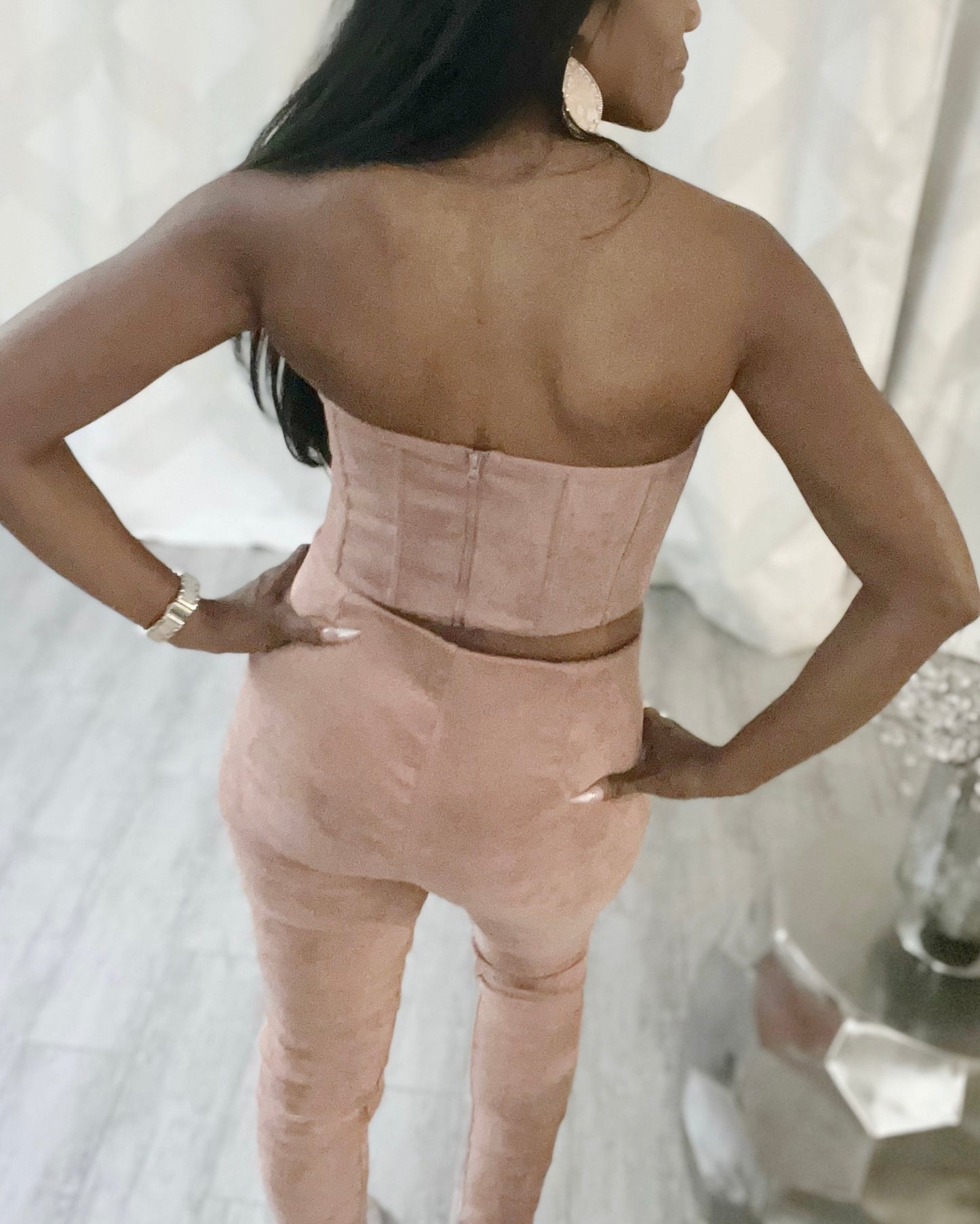 Strawberry Milkshake Vegan Suede Corset Pants Set