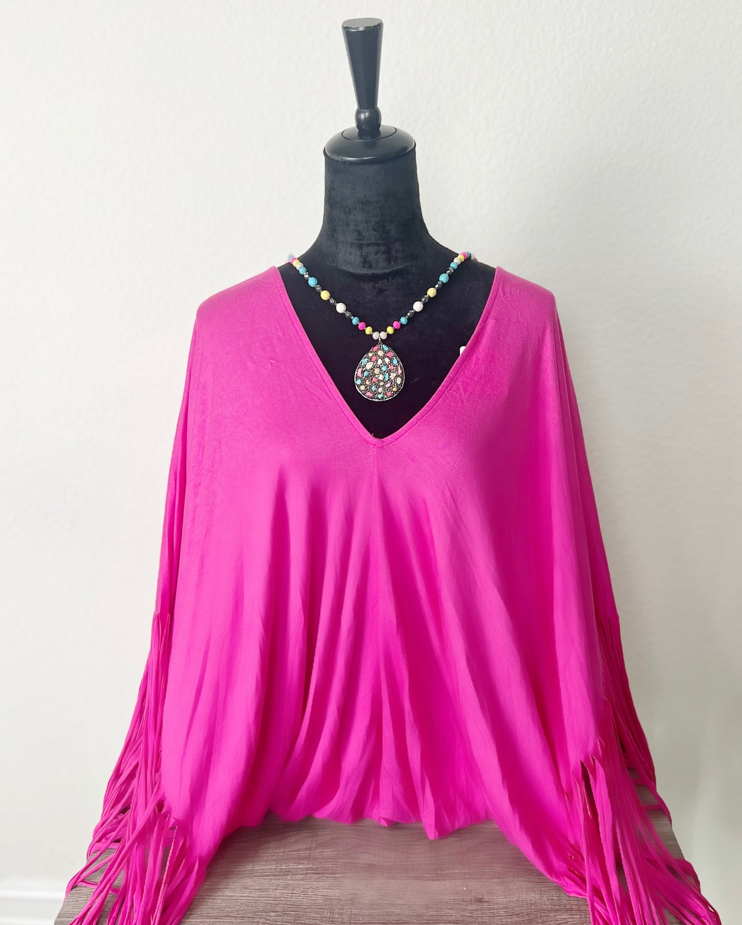 Feisty Fuchsia Fringe Top-Plus
