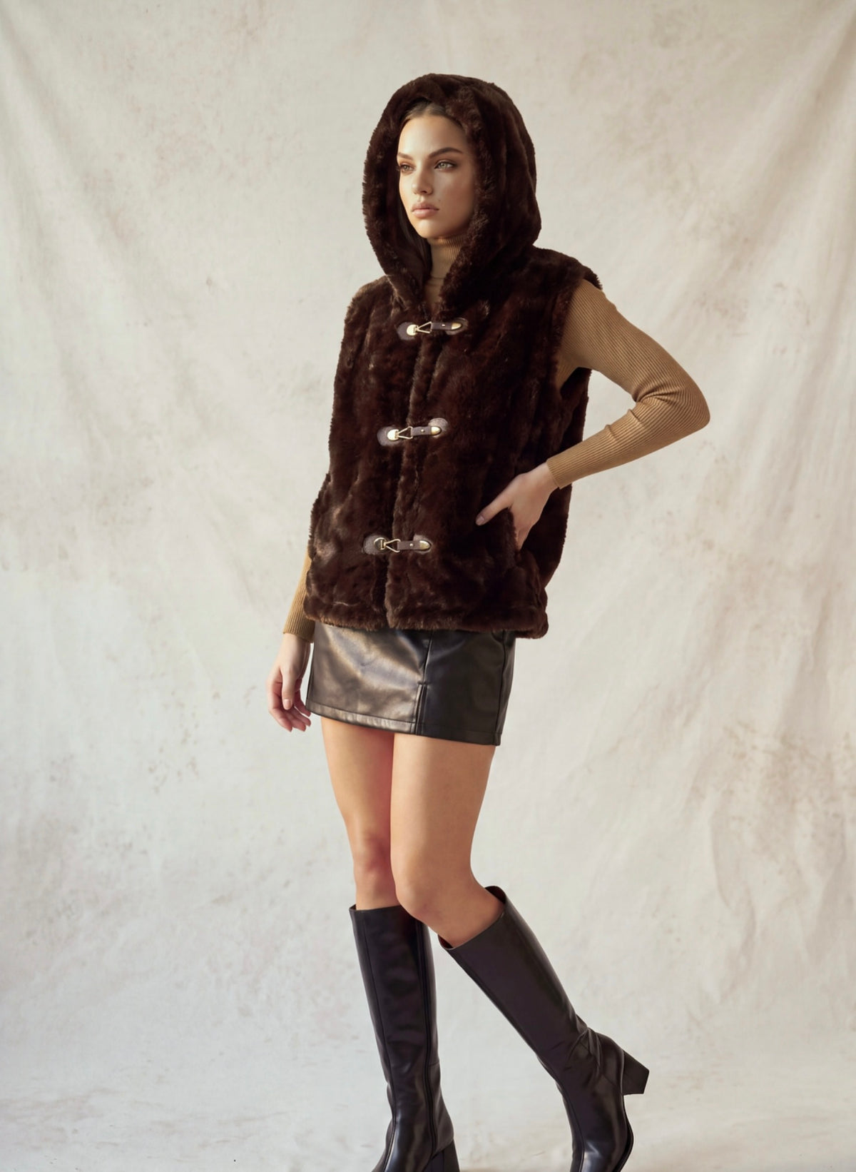 Chic Coco Faux Fur Hooded Vest: Posh Adara