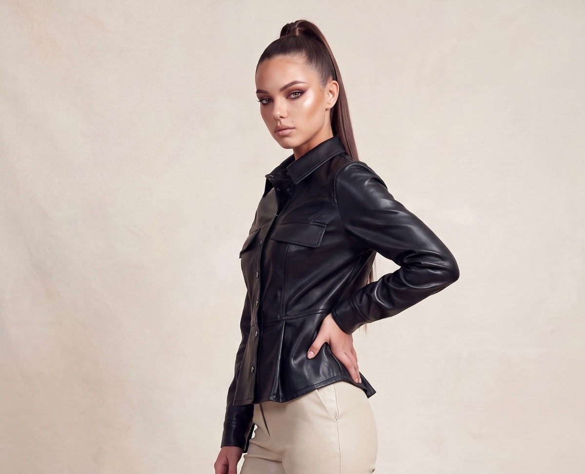 The Sasha:Button Down Vegan Leather Top: Posh Adara