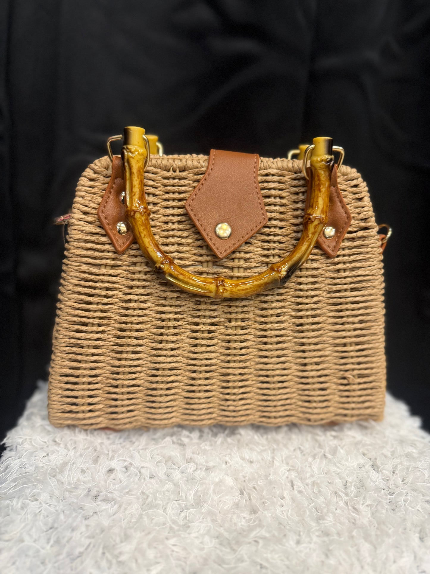 Straw Handbag w/ Bamboo Handles