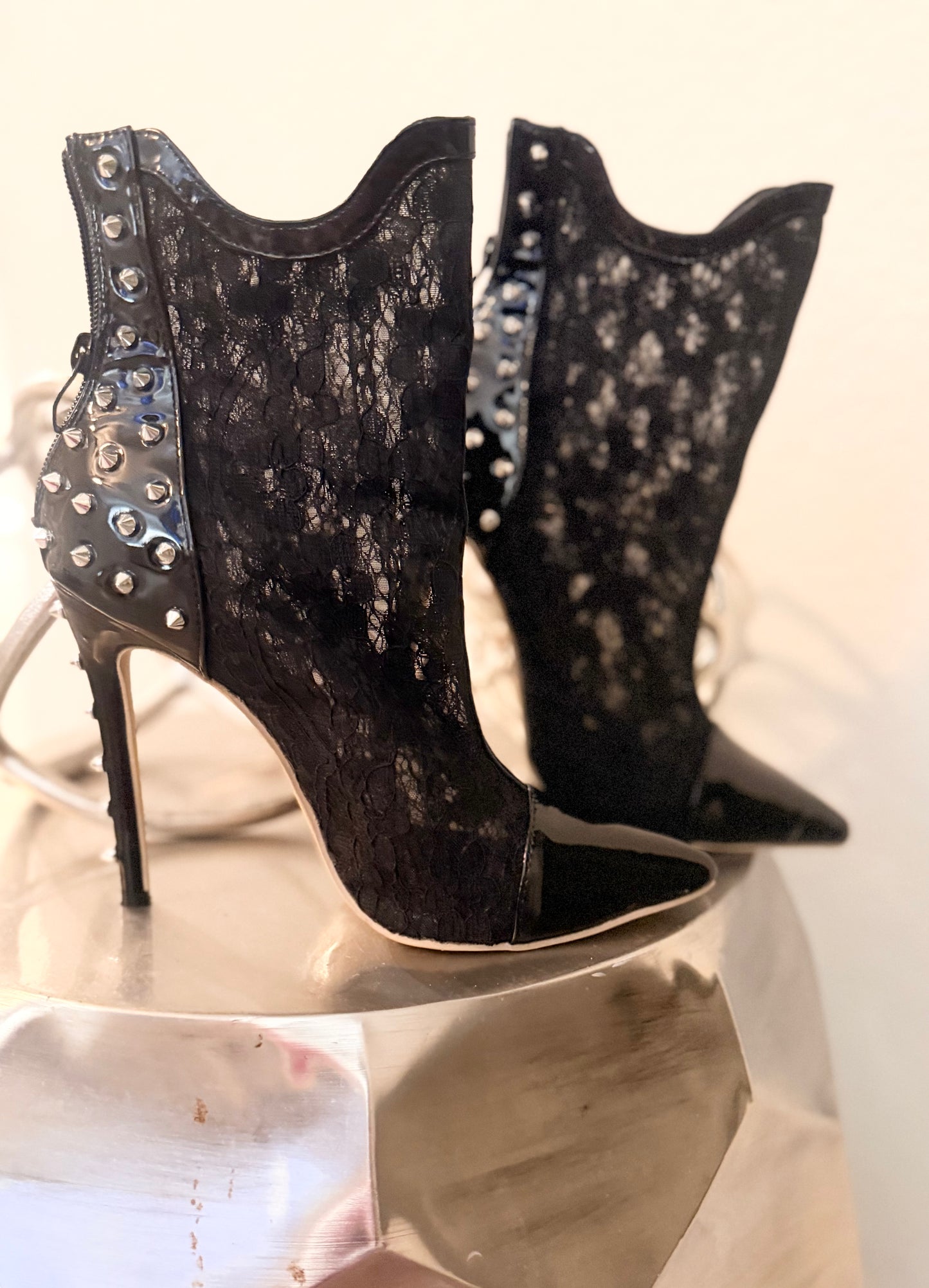 Studded Black Lace Revenge Booties For Baddies
