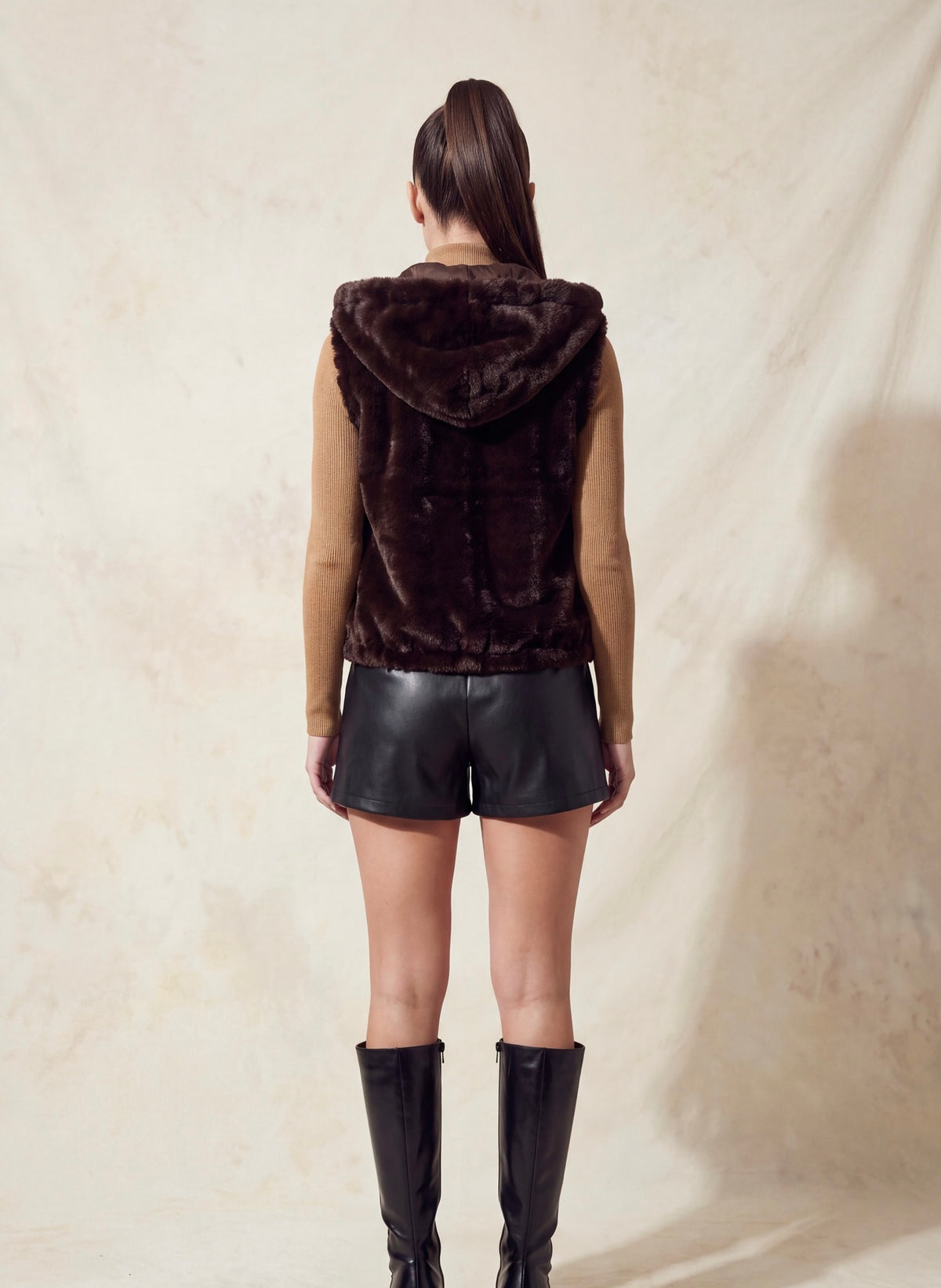 Chic Coco Faux Fur Hooded Vest: Posh Adara