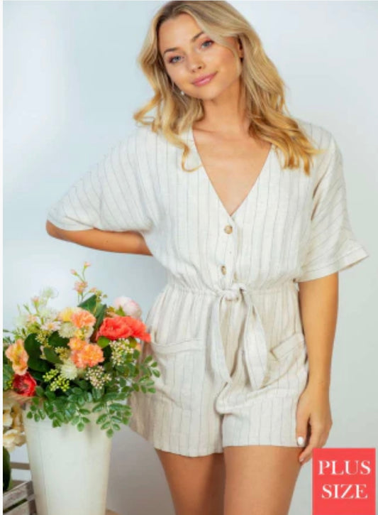 Pinstripe Princess Shorts Romper-PLUS