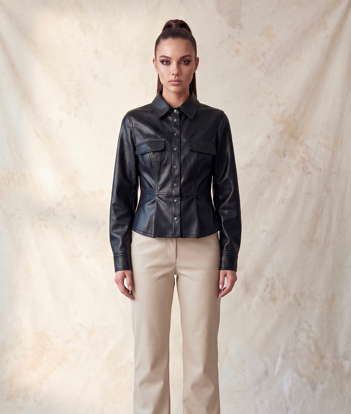 The Sasha:Button Down Vegan Leather Top: Posh Adara