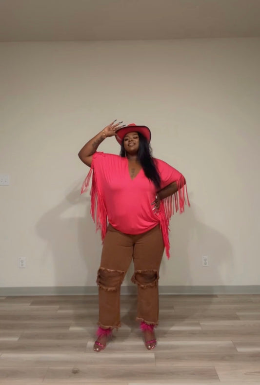 Feisty Fuchsia Fringe Top-Plus