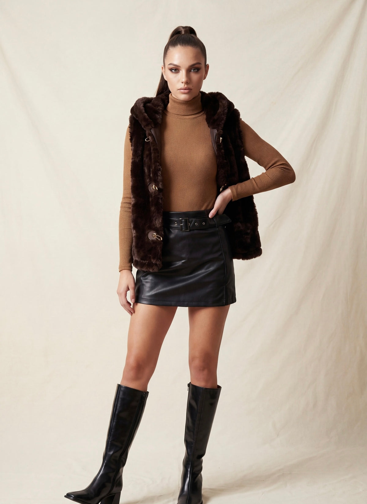 Chic Coco Faux Fur Hooded Vest: Posh Adara