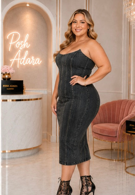 PLUS:  Bodacious Black Denim Strapless Dress