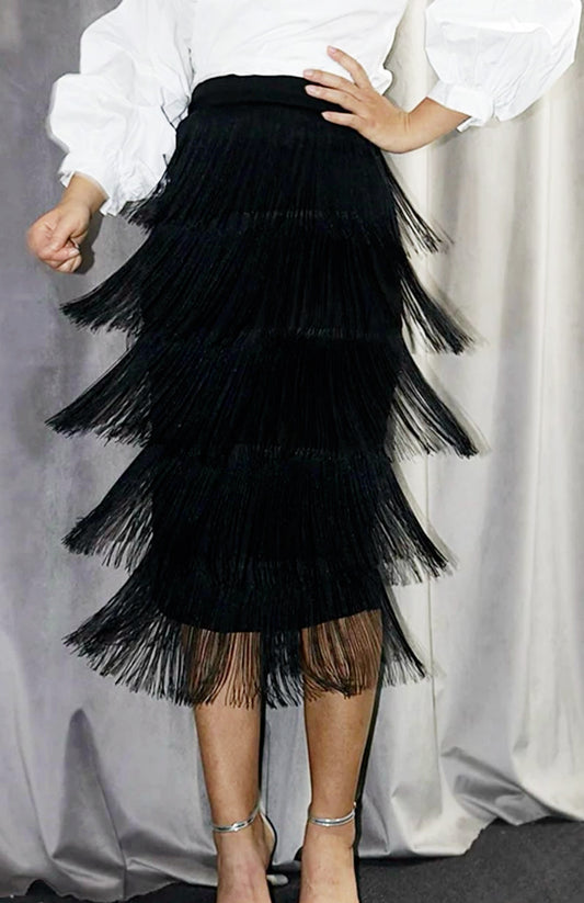 Green or Black Fringe Skirt