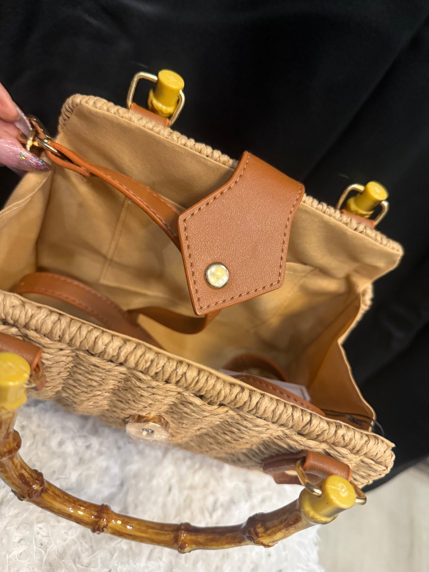 Straw Handbag w/ Bamboo Handles