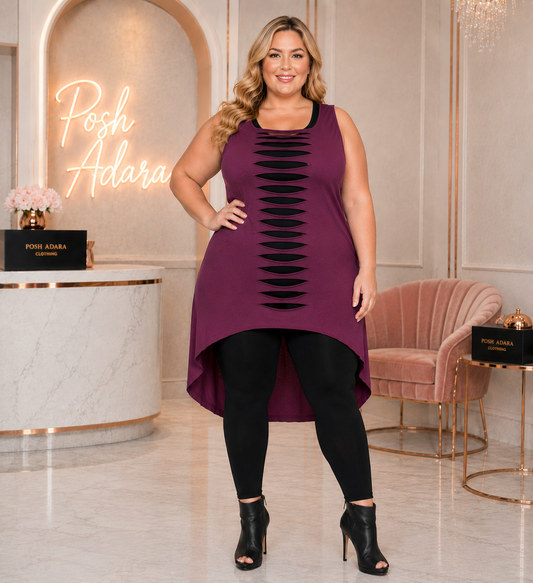 Playful in Purple Hi/Lo Shredded Shirt