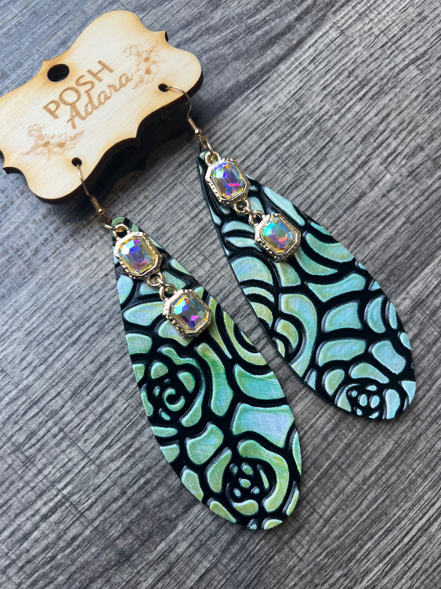 Teardrop Paisley Print & Bling Earrings