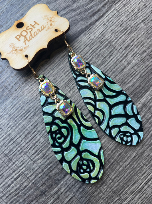 Teardrop Paisley Print & Bling Earrings