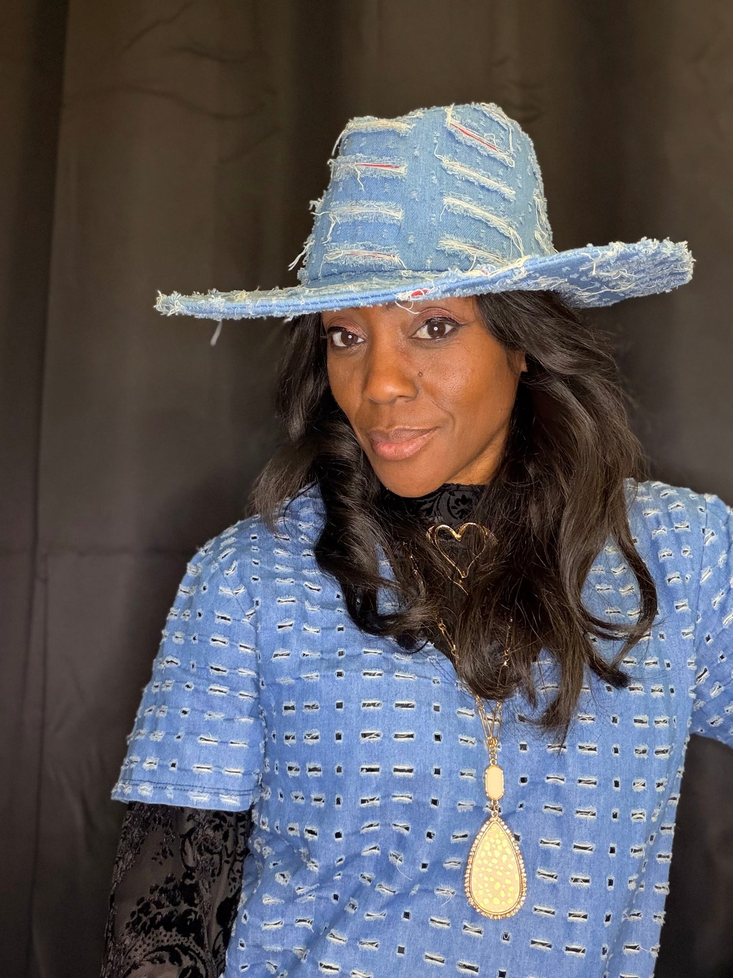 Denim Ripped and Shredded Western Hat