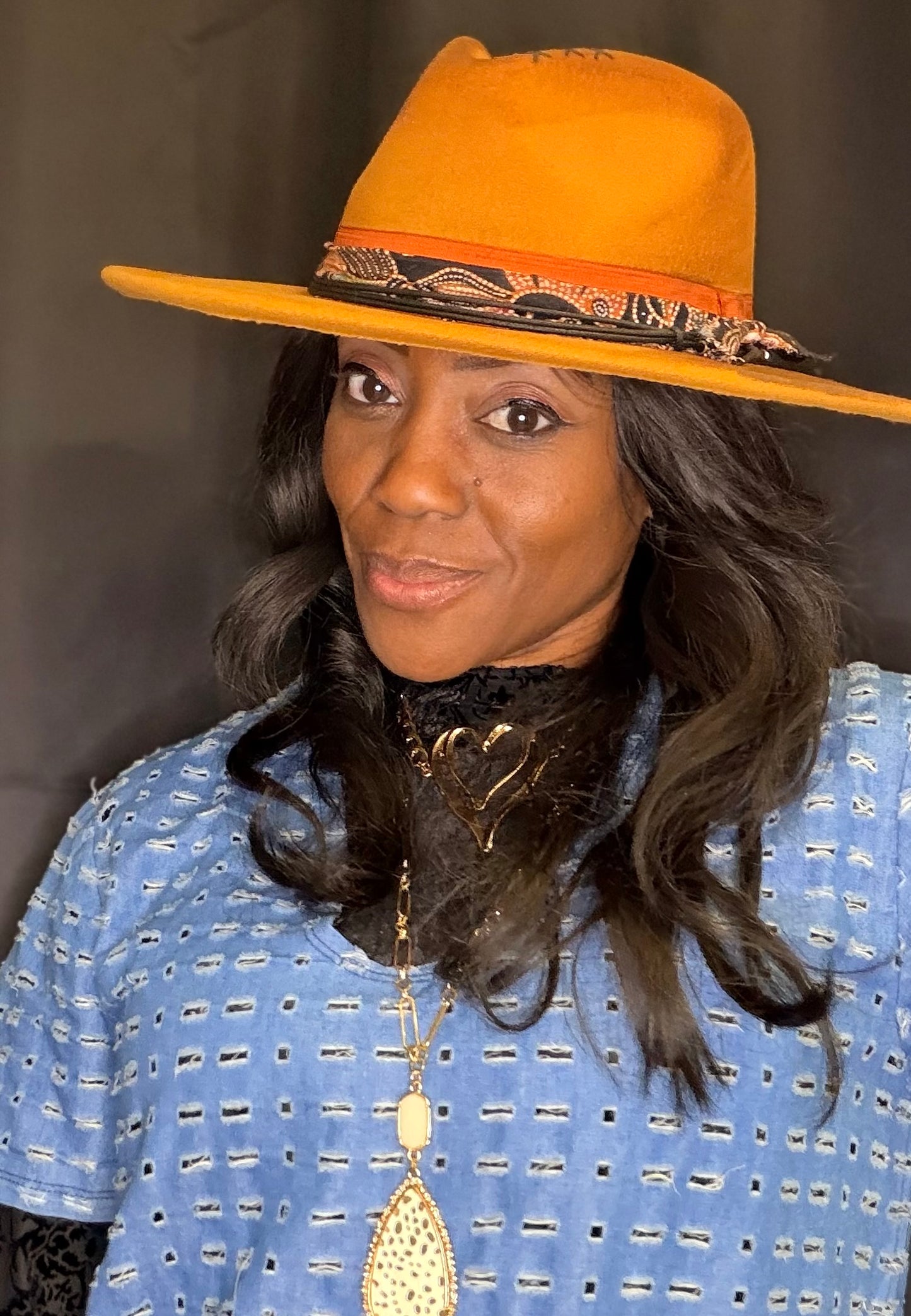 Distress Wool Hat (orange tint/paisley band)