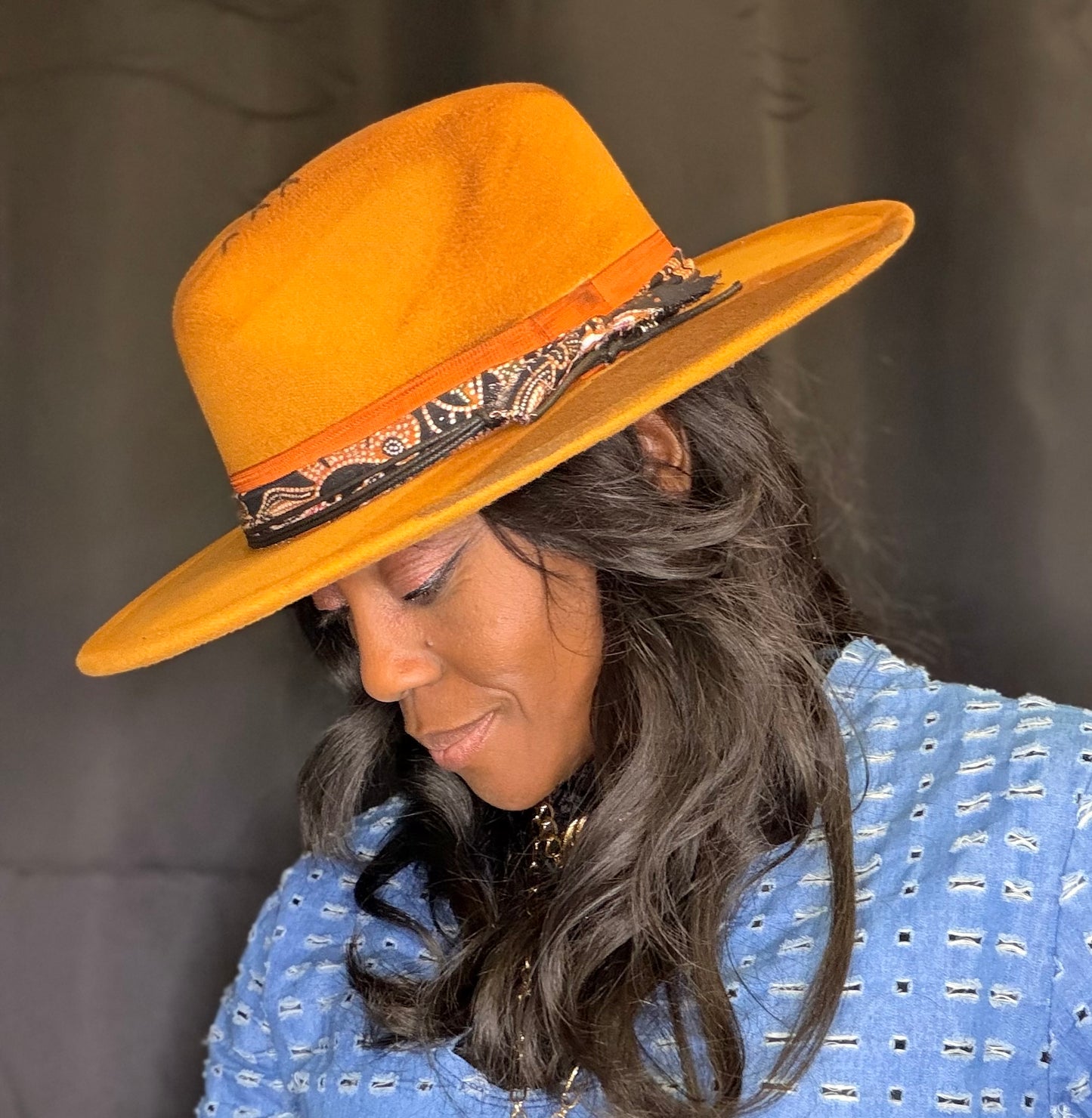 Distress Wool Hat (orange tint/paisley band)