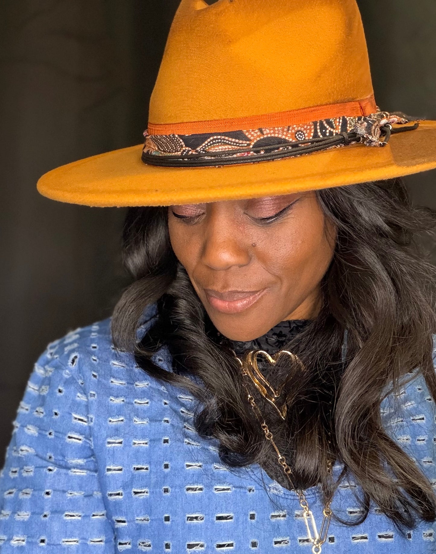 Distress Wool Hat (orange tint/paisley band)