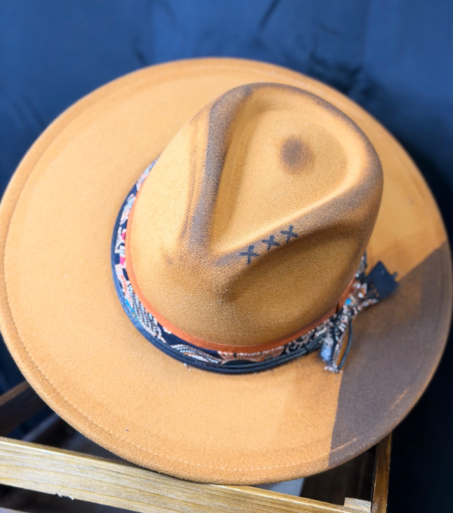 Distress Wool Hat (orange tint/paisley band)