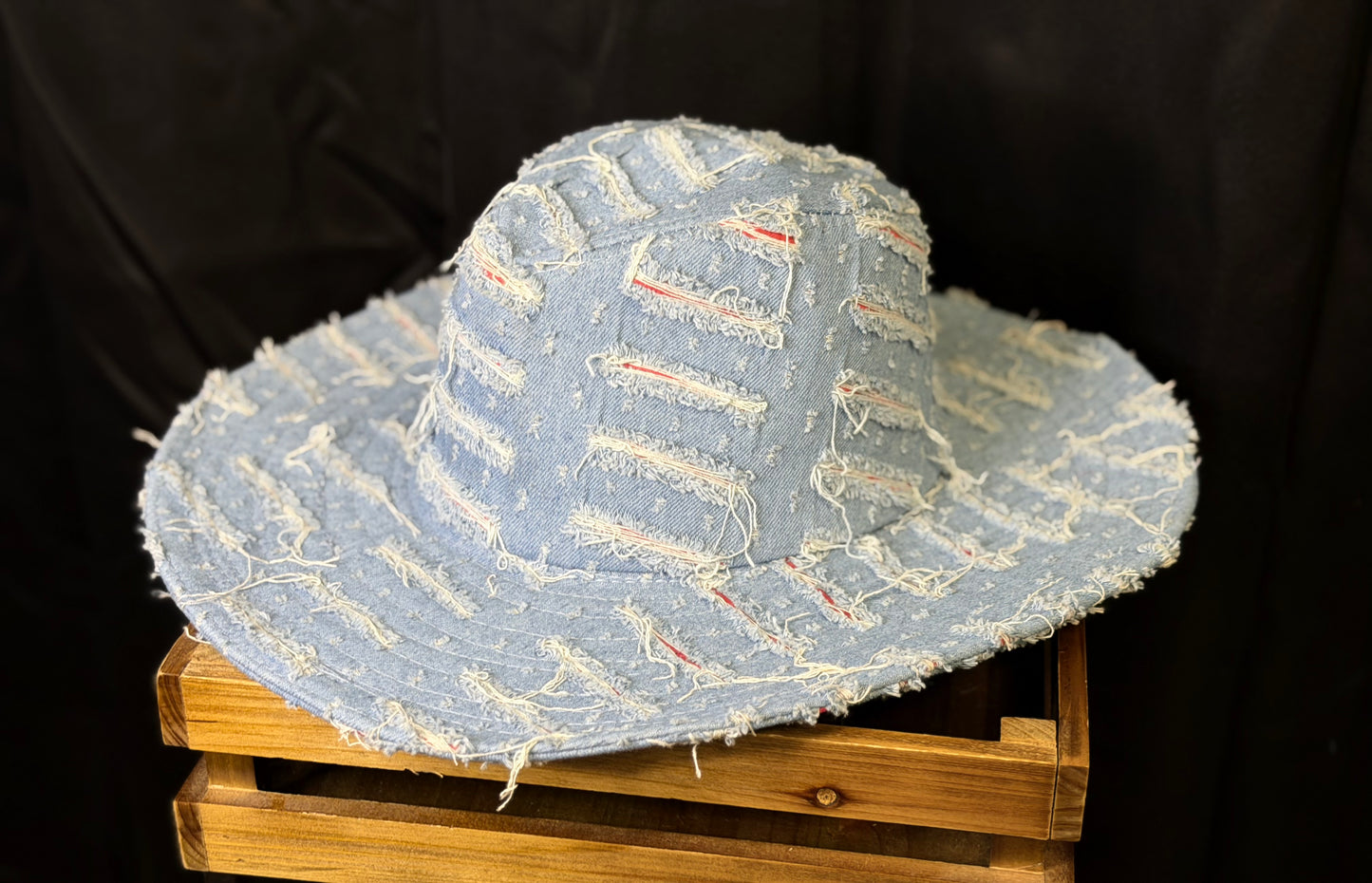Denim Ripped and Shredded Western Hat
