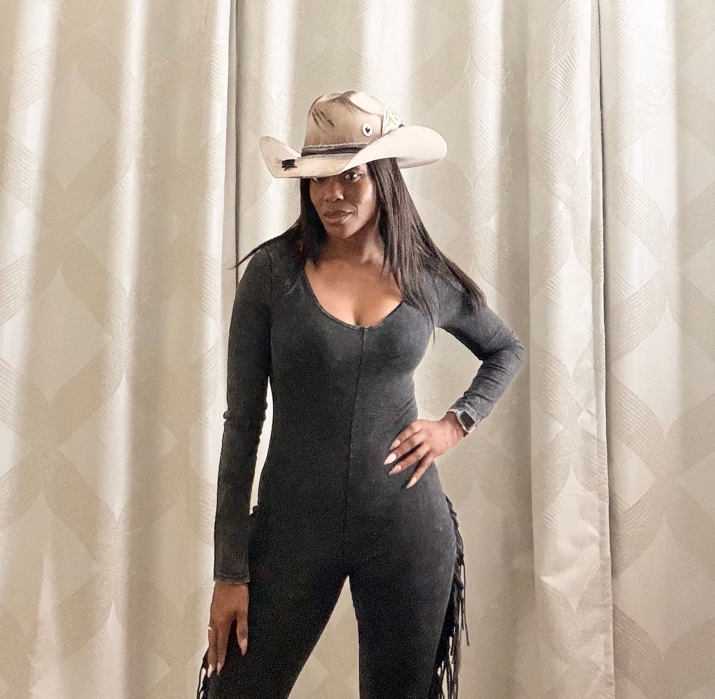 Mineral Wash Fringe & Flare Jumpsuit