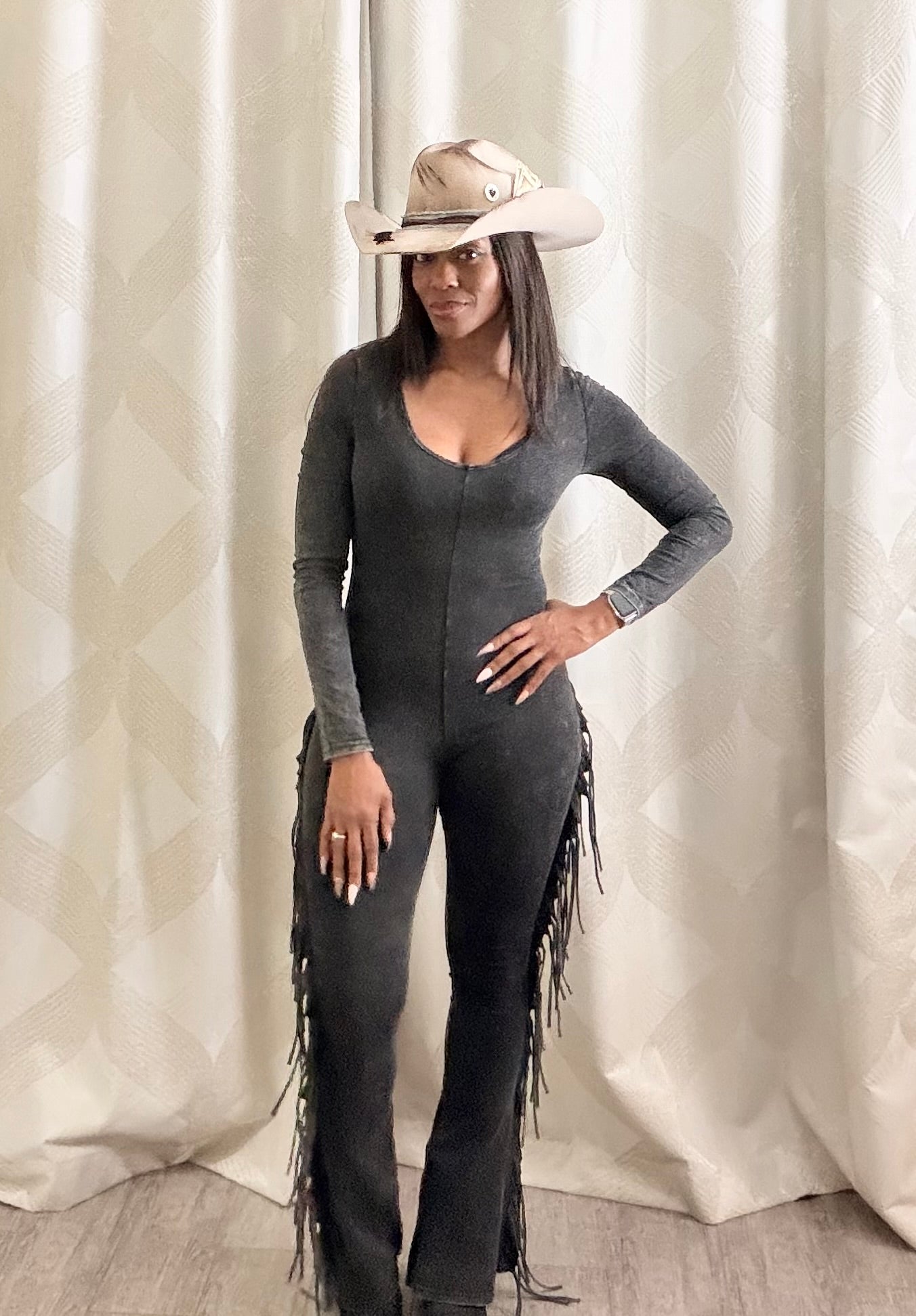 Mineral Wash Fringe & Flare Jumpsuit