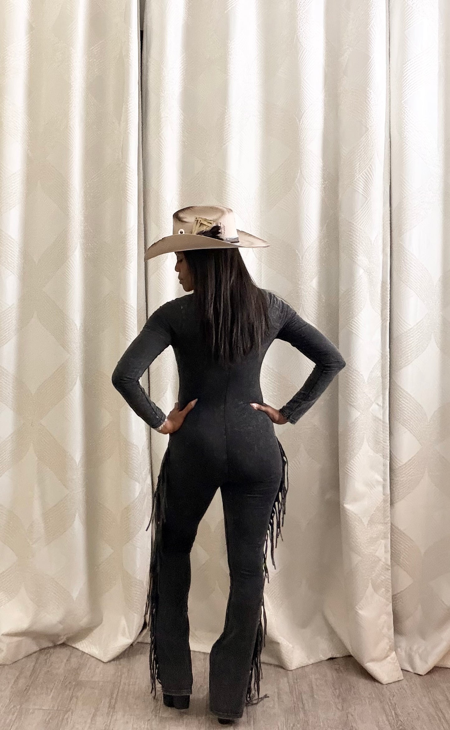 Mineral Wash Fringe & Flare Jumpsuit
