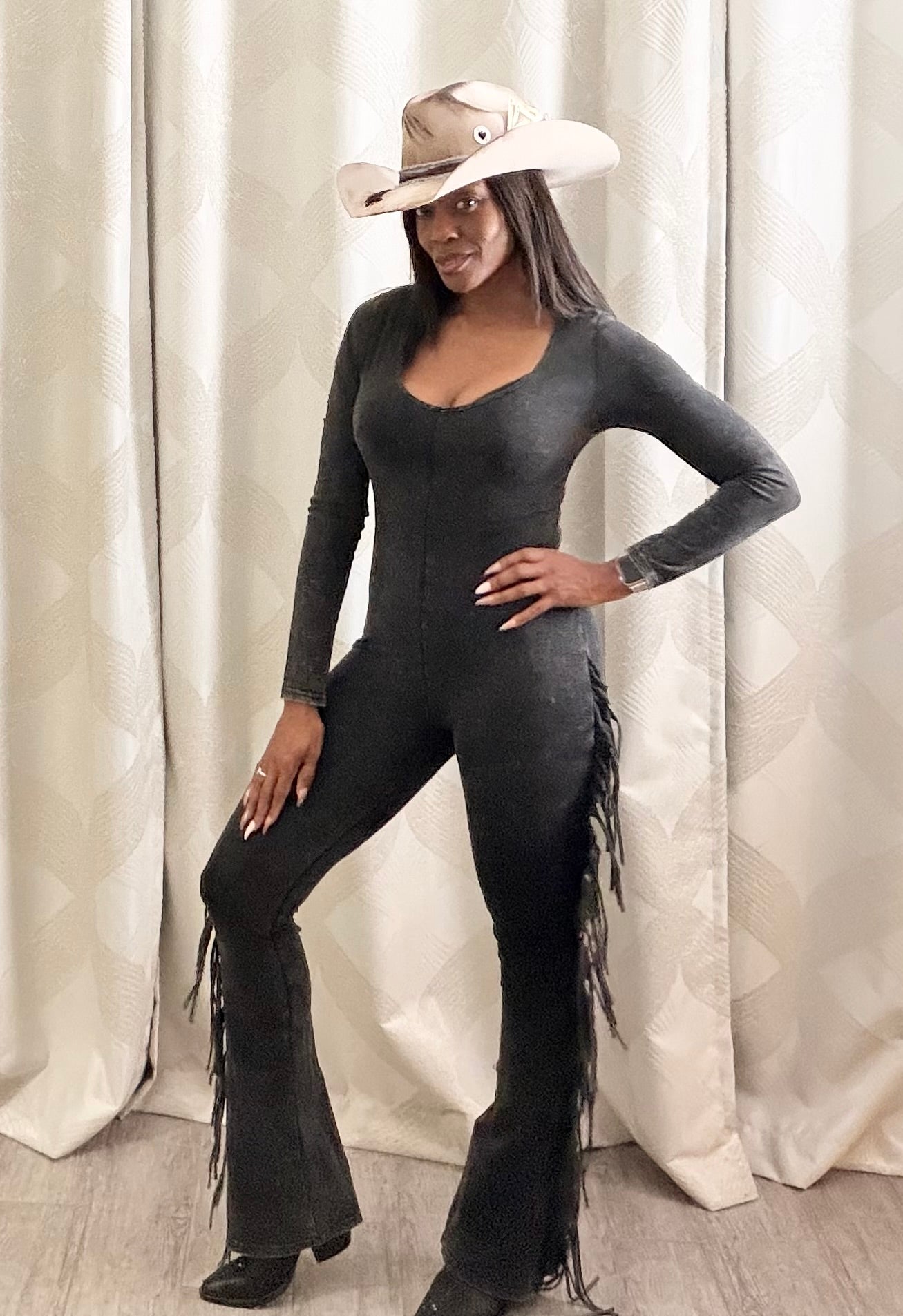 Mineral Wash Fringe & Flare Jumpsuit