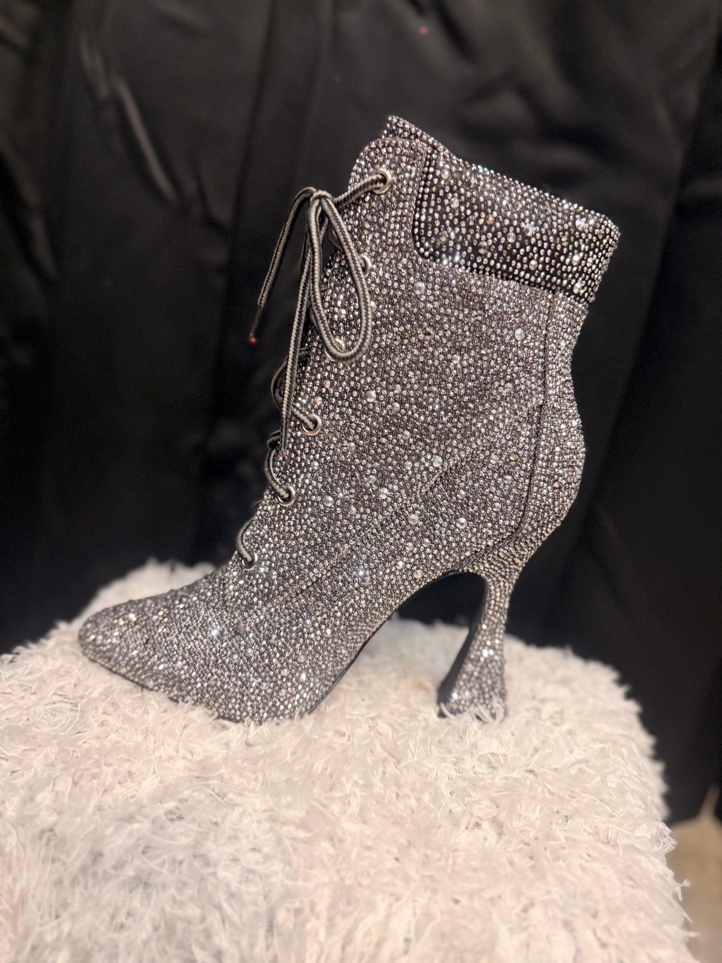Chrome Lace Up Bling Booties