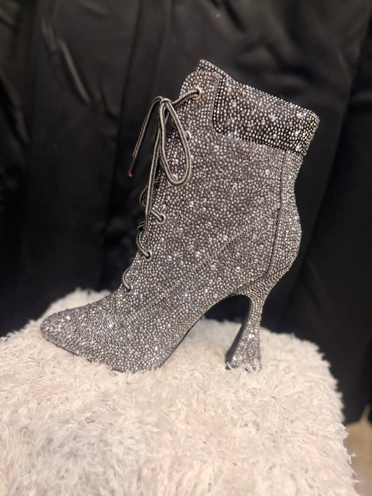 Chrome Lace Up Bling Booties
