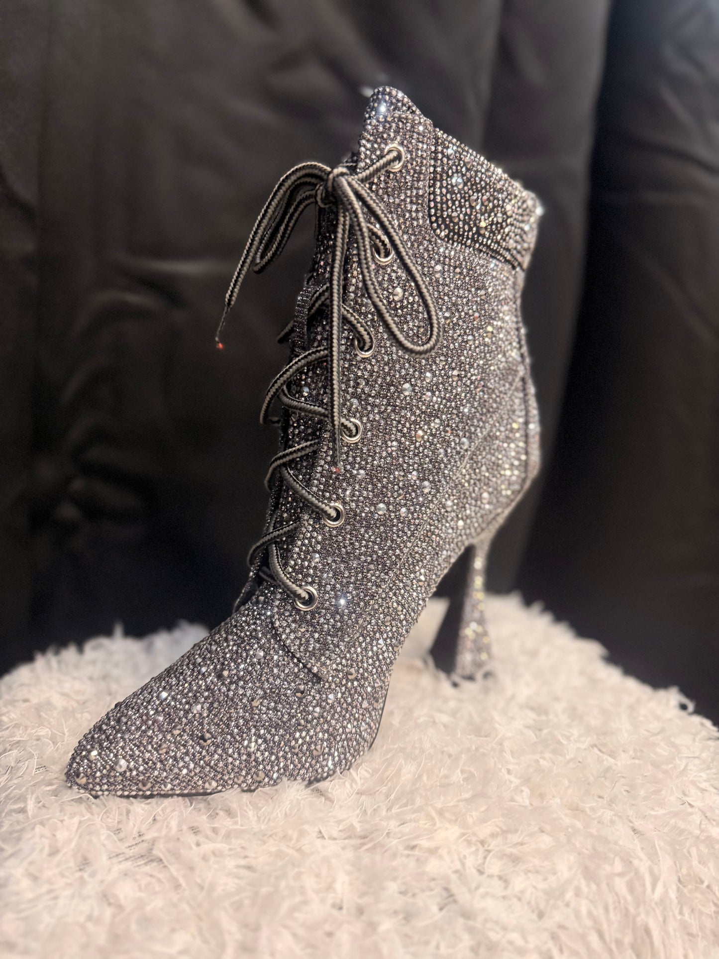 Chrome Lace Up Bling Booties