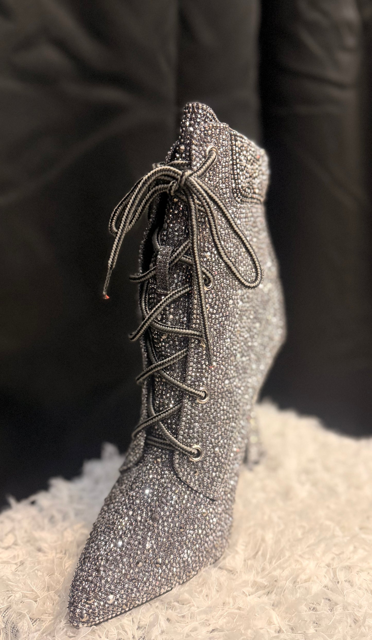 Chrome Lace Up Bling Booties