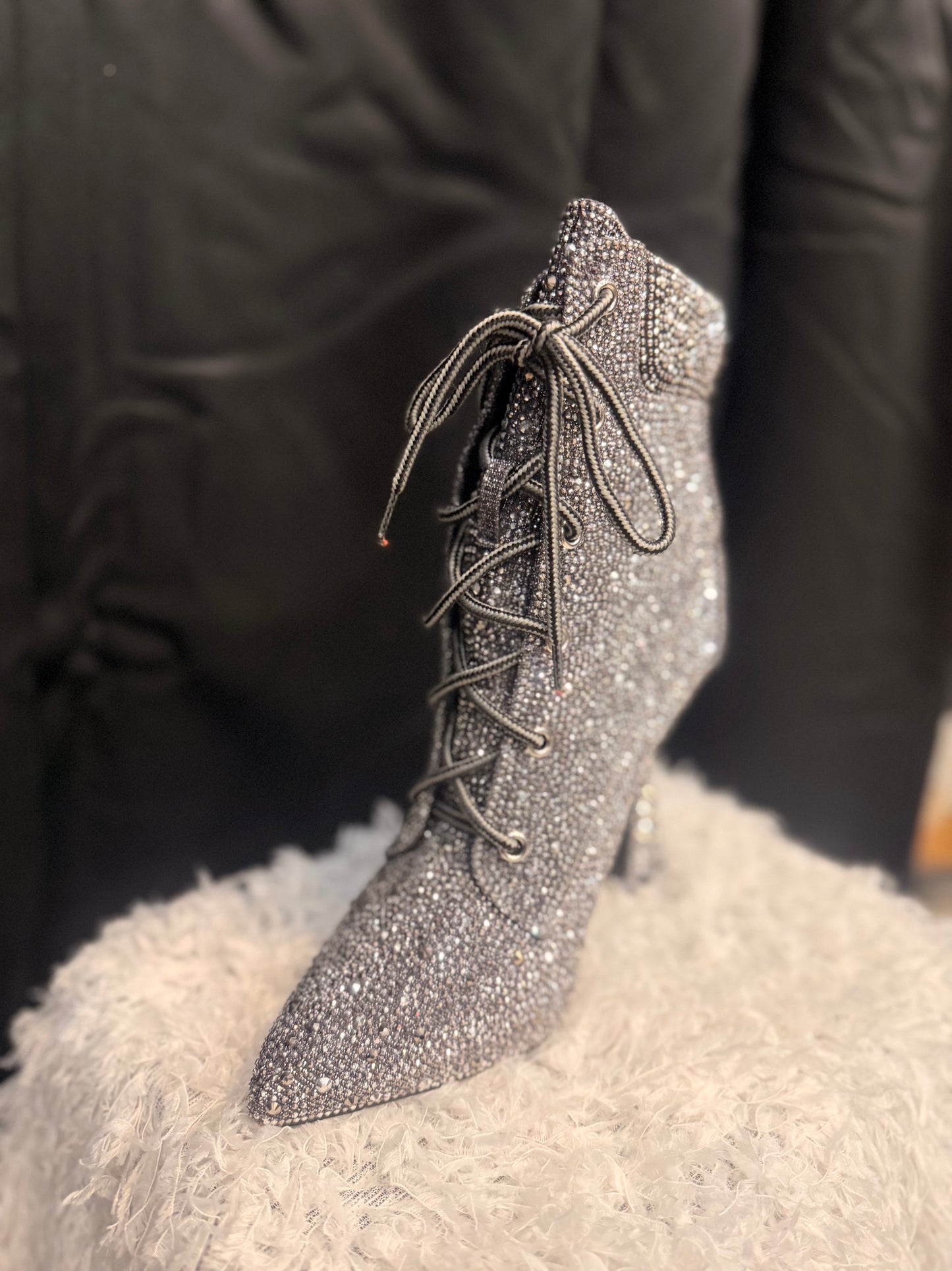 Chrome Lace Up Bling Booties