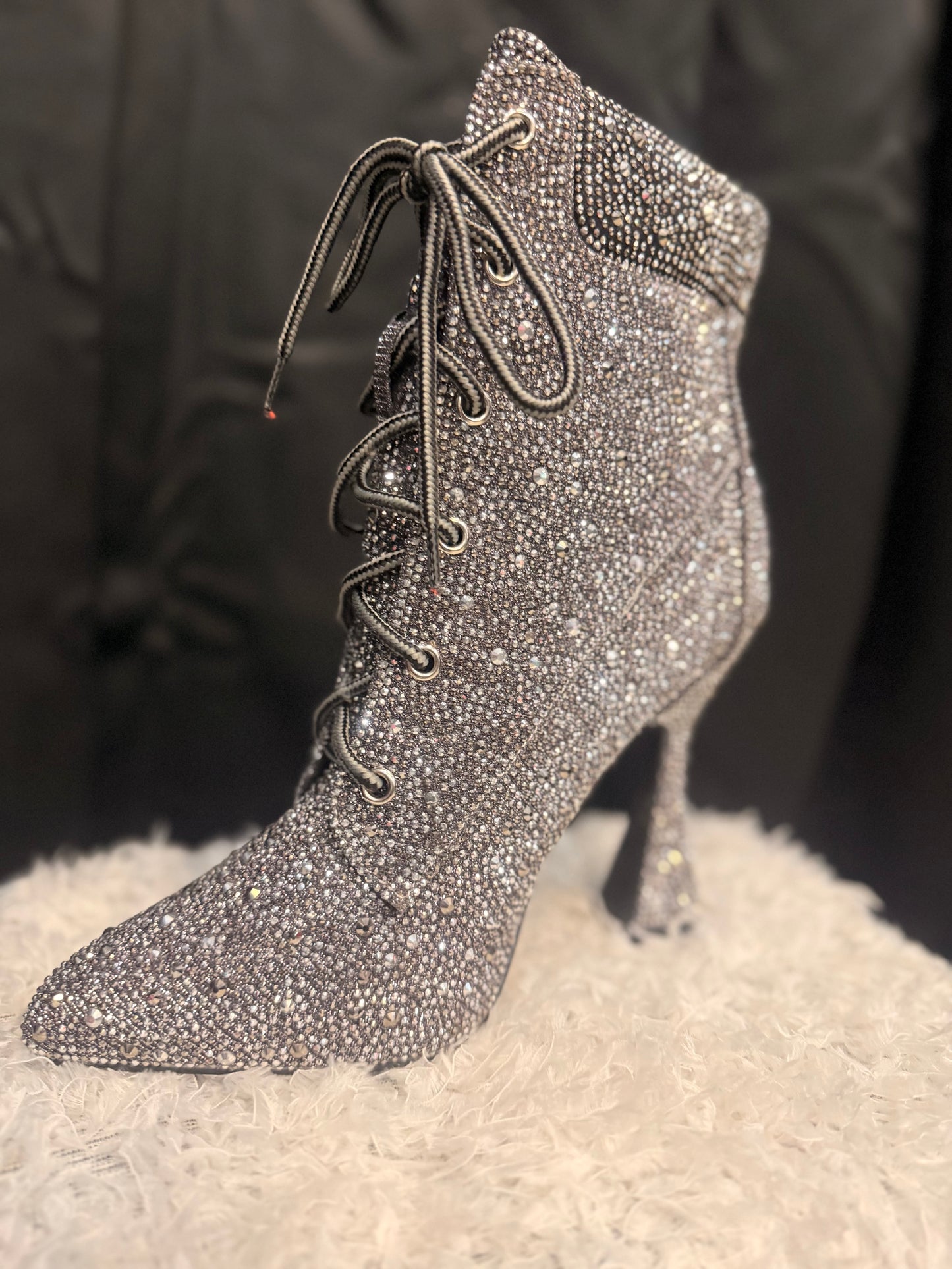Chrome Lace Up Bling Booties
