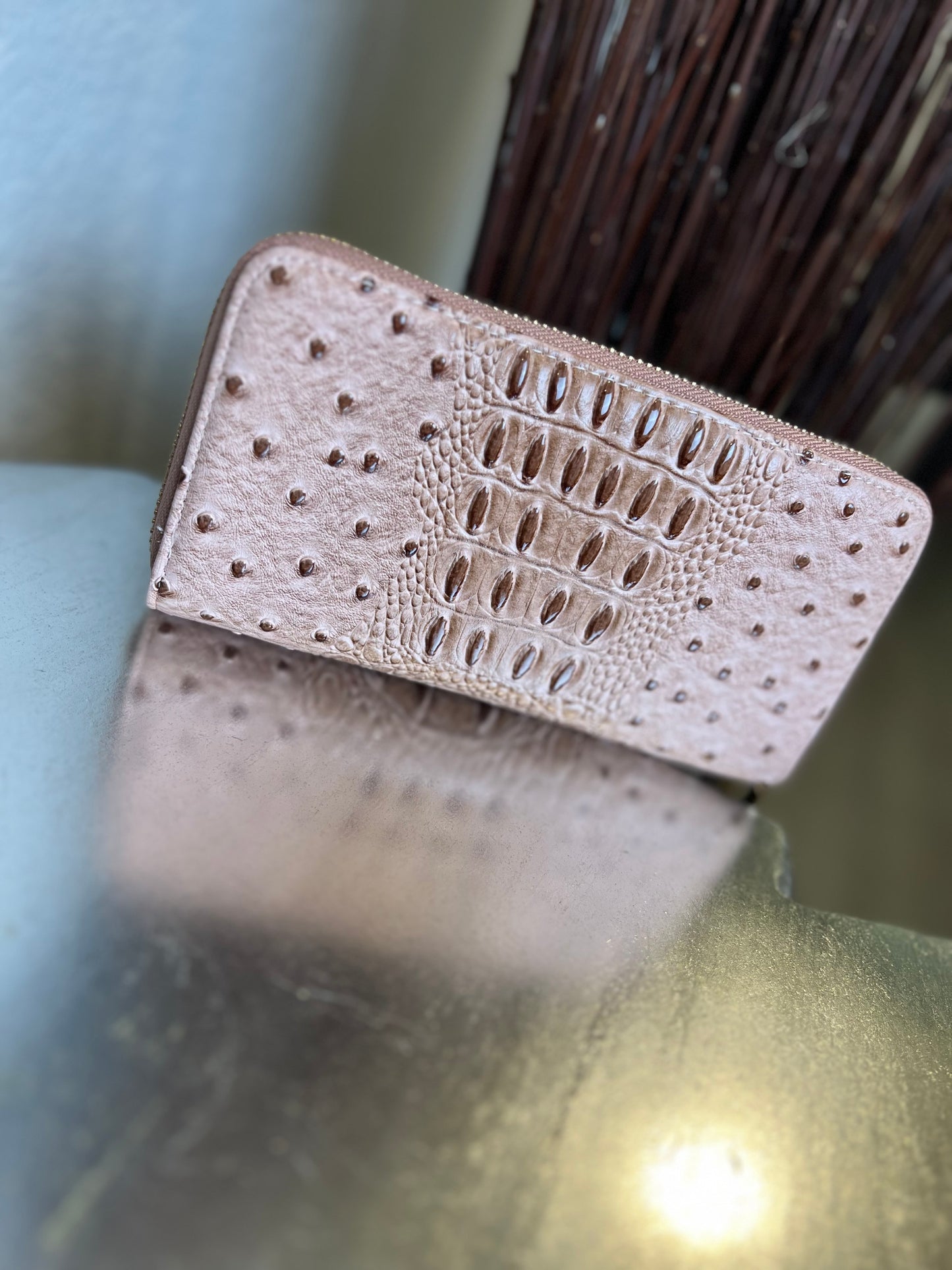 CROC PRINT DOUBLE ZIPPER WRISTLET WALLET