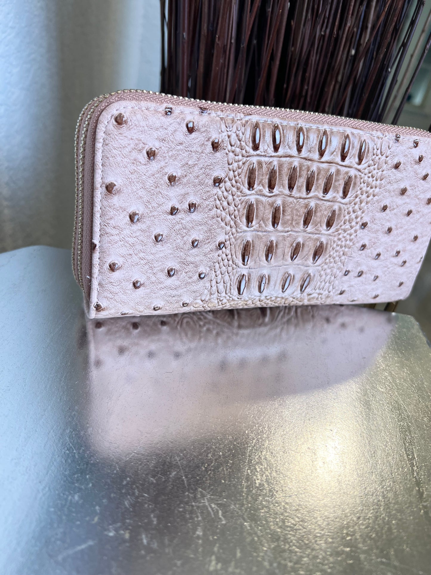 CROC PRINT DOUBLE ZIPPER WRISTLET WALLET