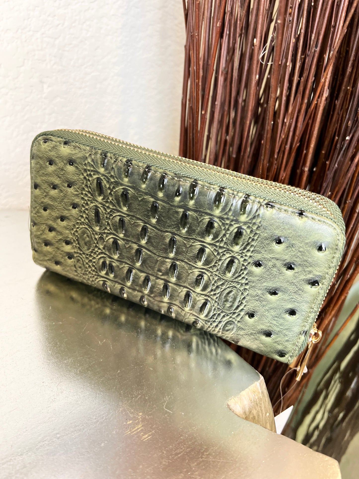 CROC PRINT DOUBLE ZIPPER WRISTLET WALLET