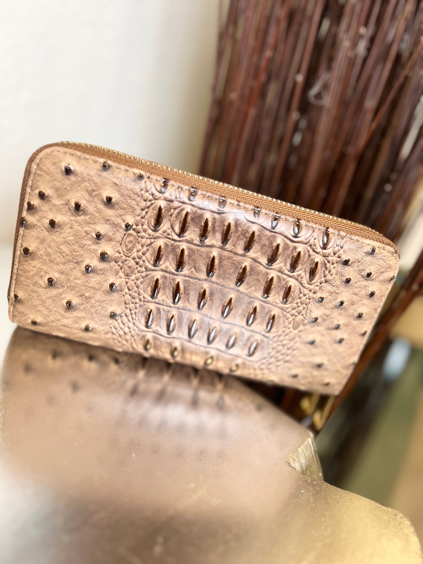 CROC PRINT DOUBLE ZIPPER WRISTLET WALLET