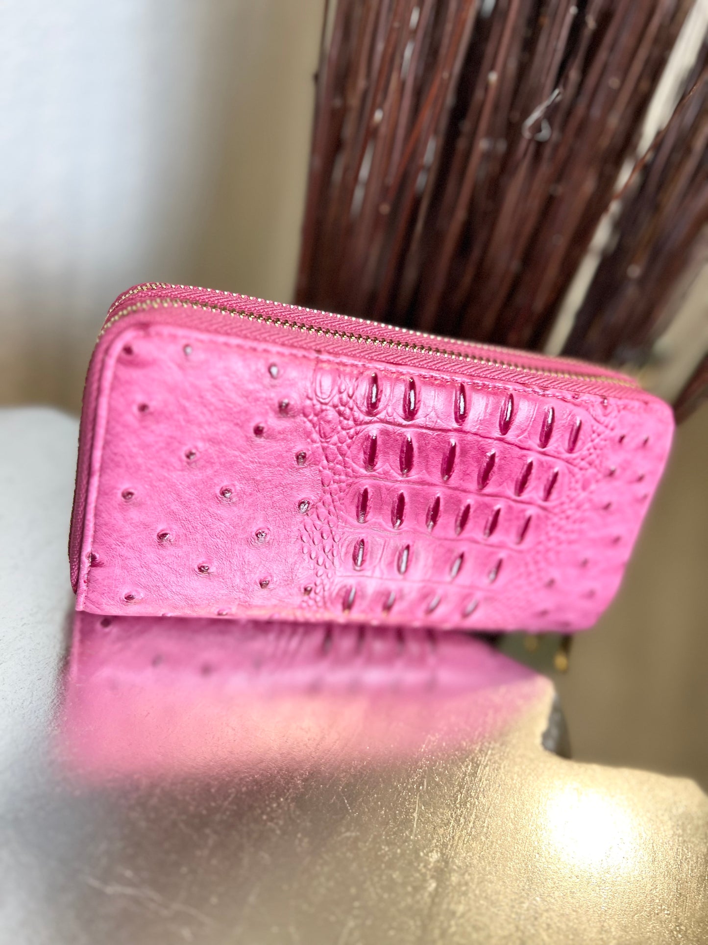 CROC PRINT DOUBLE ZIPPER WRISTLET WALLET