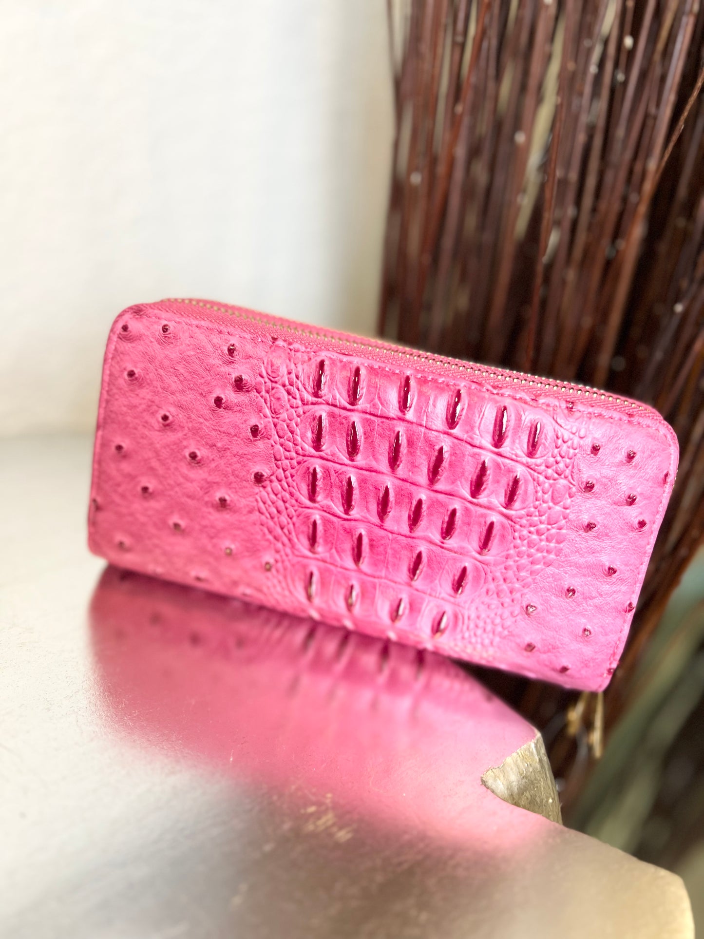 CROC PRINT DOUBLE ZIPPER WRISTLET WALLET