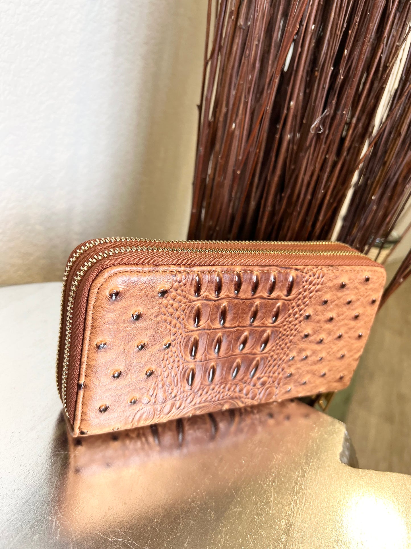 CROC PRINT DOUBLE ZIPPER WRISTLET WALLET