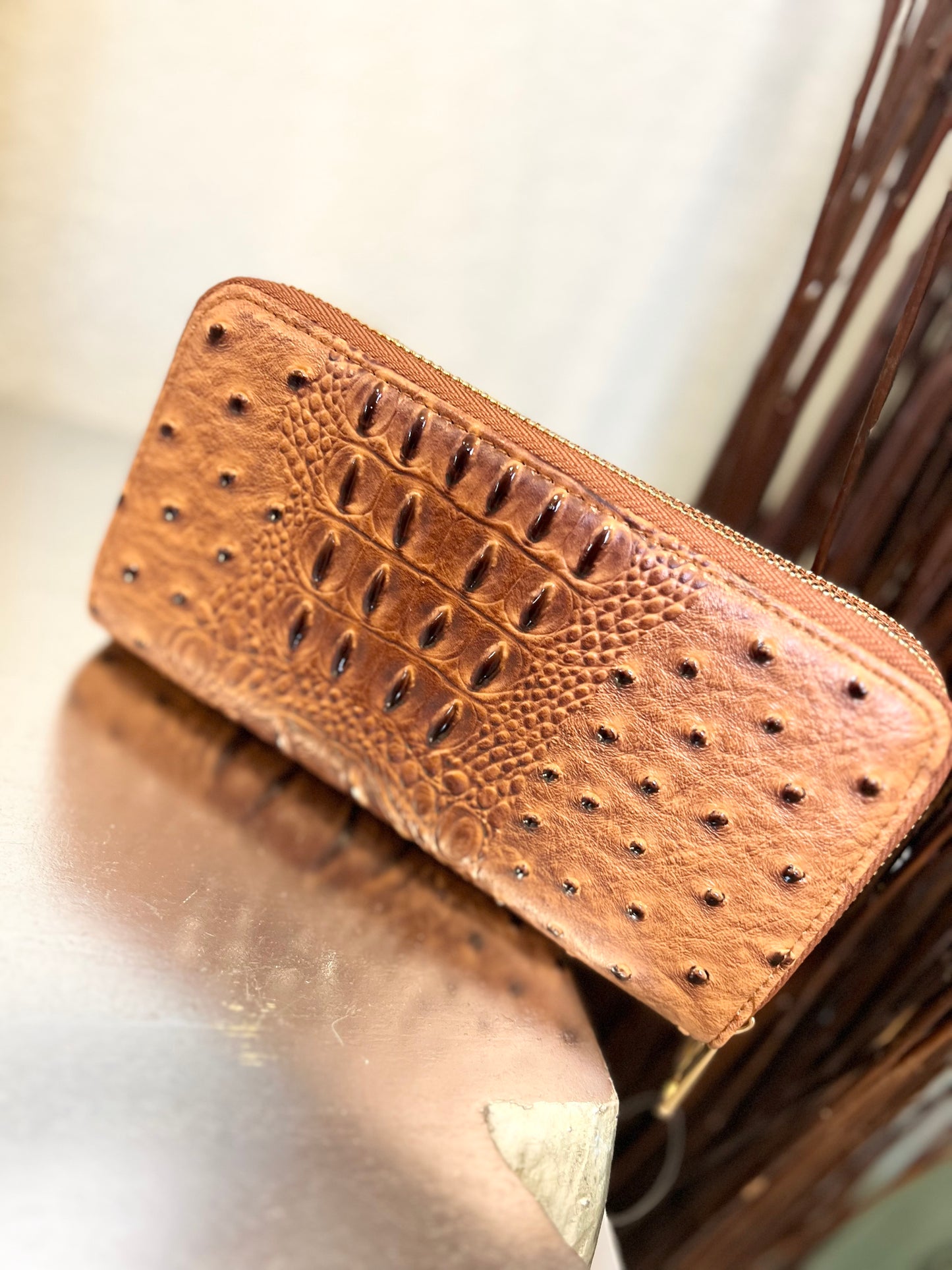 CROC PRINT DOUBLE ZIPPER WRISTLET WALLET