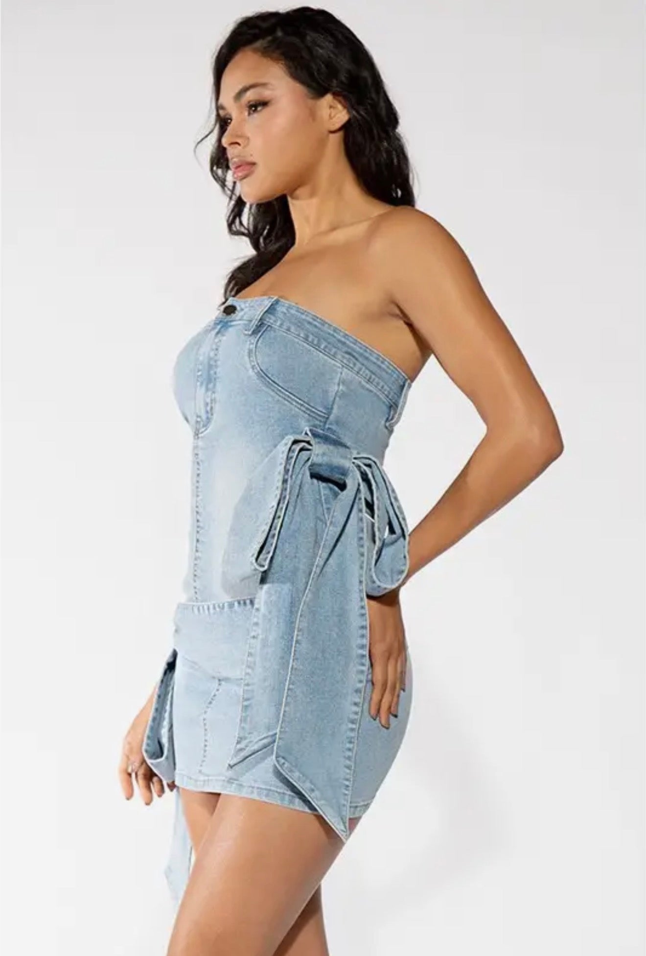 My Darlin'Dolly Denim Mini Dress with Bows